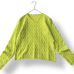 LES HALLES レアール　刺繍花柄カットソー　ガーゼタッチ　ライムグリーン