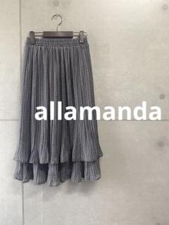 1513. allamanda 美品 黒白 チェック 膝下 フレアスカート
