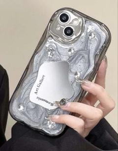 ミラー付き　スマホケース　iPhoneケース　iPhone XR ブラック　黒