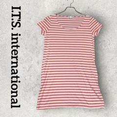IT'S international ボーダーTシャツ 半袖 ロング丈 (М)