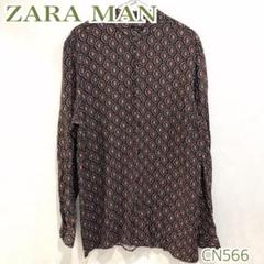 ZARA MAN オーバーサイズ 配色 総柄　ノーカラー とろみ　シャツ