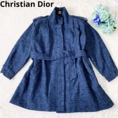 美品】ディオール スタンドカラーコート ツイード ベルト ブルー Mサイズ