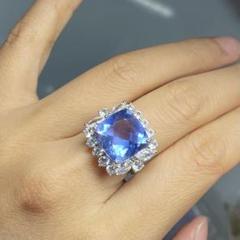 天然石リング　ブルーフローライト　蛍石　13*13mm SV925刻印　鑑定書付 天然石リング ブルーフローライト 蛍石 13*13mm SV925刻印 鑑定