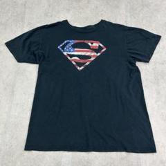 スーパーマン　星条旗　トップス　半袖　Tシャツ　古着　ブラック　黒