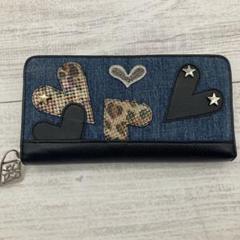希少✨極美品【シンクビー】デニム ラウンドジップ長財布 シルバーハート ストーン