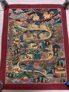 【海】タンカ　チベット仏教　絹本　仏画　仏教美術　複製品_04　横約8９cm 海】タンカ チベット仏教 絹本 仏画 仏教美術 複製品_01 横約