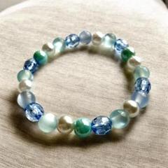 ブルー×ホワイトの涼感ブレスレット ハンドメイド 02
