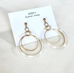 1138◆ゴールド　クリア　リング　夏　大ぶり　ハンドメイド　ピアス　イヤリング