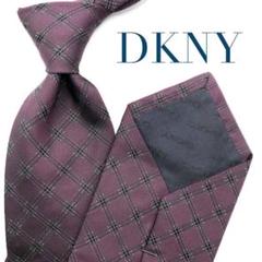 【極美品】 DKNY ネクタイ ストライプ 格子柄 チェック パープル 光沢感