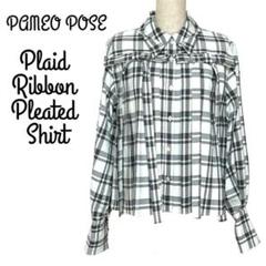 PAMEO POSE パメオポーズ リボン プリーツ 長袖シャツ ホワイト