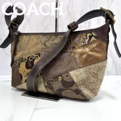 COACH Patchwork ショルダーバッグ 斜め掛け ブラウン