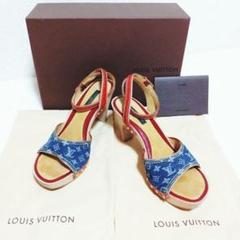 LOUIS VUITTON ウッドヒールサンダル モノグラム デニム 23.5