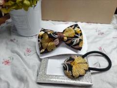 花柄刺繍リボンバレッタとヘアゴムセット