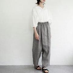 スースースー リネン タイパンツ 千鳥格子 ラップパンツ ウエストゴム 日本製