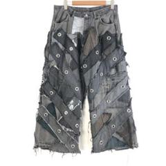 3554 リメイク　再構築　ブラックデニム　パンツ　パッチワーク　リング