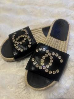 CHANEL クリスタル ブラックサンダル 35