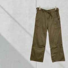 T377【ヒューマンウーマン】カーゴパンツ　裾ロールアップ　ベルト付き　カーキ