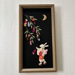 桜を愉しむうさぎ・押し絵・古布・縮緬細工・タペストリー・壁飾り 正規品 桜を愉しむうさぎ・押し絵・古布・縮緬細工