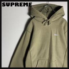 SUPREME プルオーバーパーカー ワンポイントロゴ くすみグリーン L