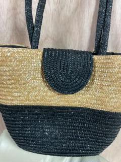 籐バッグ　黒シマ　中古￼
