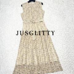 美品 JUSGLITTY 花柄ロングワンピース プリーツ 定価2.4