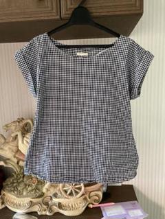 黒白チェック 半袖トップス Mサイズ リボン付き