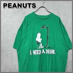 古着 スヌーピー PEANUTS ビッグプリント Tシャツ グリーン 2XL