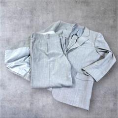 ビジネス セットアップ スーツ 美品 グレー 静電気防止 ストライプ 大きめ