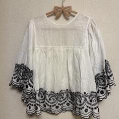 ZARA 刺繍入五分袖　白　ブラウス