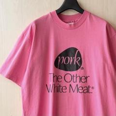 80s 90s USA製古着　ヴィンテージ　ヘインズ　ロゴTシャツ　豚肉　ポーク