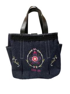 美品　ANNA SUI 牛革 スタッズ付バッグ　ハンドバッグ　総柄 美品 ANNA SUI 牛革 スタッズ付バッグ ハンドバッグ 総柄