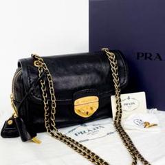 極美品 PRADA プラダ レザー チェーン ショルダーバッグ 本革 ブラック