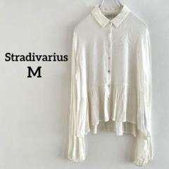 ストラディバリウス　長袖　フリルブラウス　Mサイズ ホワイト　薄手　レーヨン