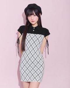 ミシェルマカロン モノグラムニットワンピースブラックフリーサイズFサイズ ミシェルマカロン モノグラムニットワンピースブラック