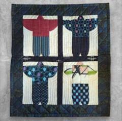 パッチワーク　キルト　タペストリー　ハンドメイド　小判　58×51　もんぺ姿柄