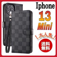 iPhone13Miniケース 手帳型カード　収納カバー　黒ブラック　お洒落