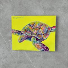 ウミガメの絵画原画 キャンバスアート 動物画 ハワイ 海 開運 真
