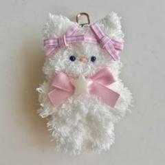 モールドール モール人形 チャーム もこもこ ねこ ピンク キーホルダー