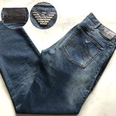 未使用級/XL相当✨アルマーニ デニムパンツ イーグルロゴ レザー