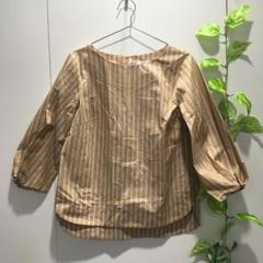 Dessin ストライプ柄コットントップス 7分袖ブラウス 茶×白