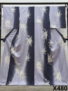 小紋 月下美人 手染め 紋意匠 ぼかし八掛 正絹 ガード加工済 X480