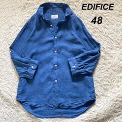 EDIFICE リネン100% リネンシャツ 袖ロールアップタブ付き 48
