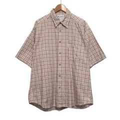 Columbia コロンビア　半袖チェックBDシャツ　ワッペンロゴ　L