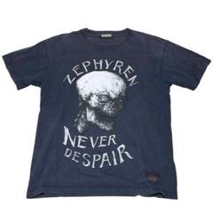 ZEPHYREN スカルプリント Tシャツ Lサイズ ネイビー コットン100%