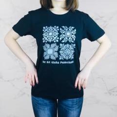 Tシャツ ハワイアン キルト柄 ブラック×シルバー Sサイズ(レディースM)