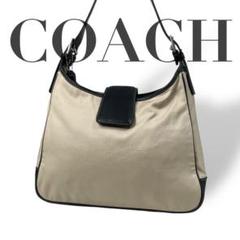 良品 4684 COACH コーチ ショルダーバッグ レザーキャンバス ベージュ