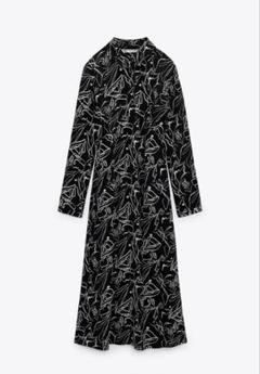 ZARA 新品　フラワープリント　シャツワンピース　XS ブラック　マキシ丈