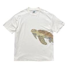 古着 90s USA製 ウミガメ Tシャツ ヴィンテージ アイボリー大きいサイズ