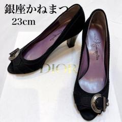 【未使用級】　銀座カネマツ　バックル　パンプス　21.5㎝ ラウンドトゥ　黒 美品✨銀座かねまつ バックル ベルト オープントゥ パンプス