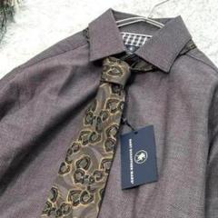 【ネクタイシャツ】 長袖　総柄　古着　鎖柄　メンズ　ユニセックス　ゆるダボ